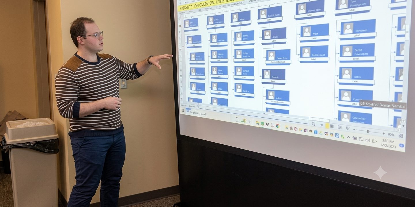 EACOE-certified architect presenting deliverables to business leadership